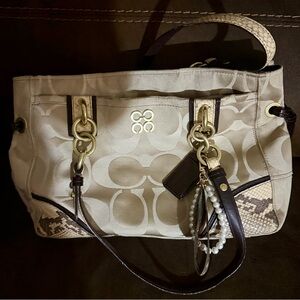 Coach Colette Signature Sateen Snakeskin Satchel Carryall Shoulder Bag